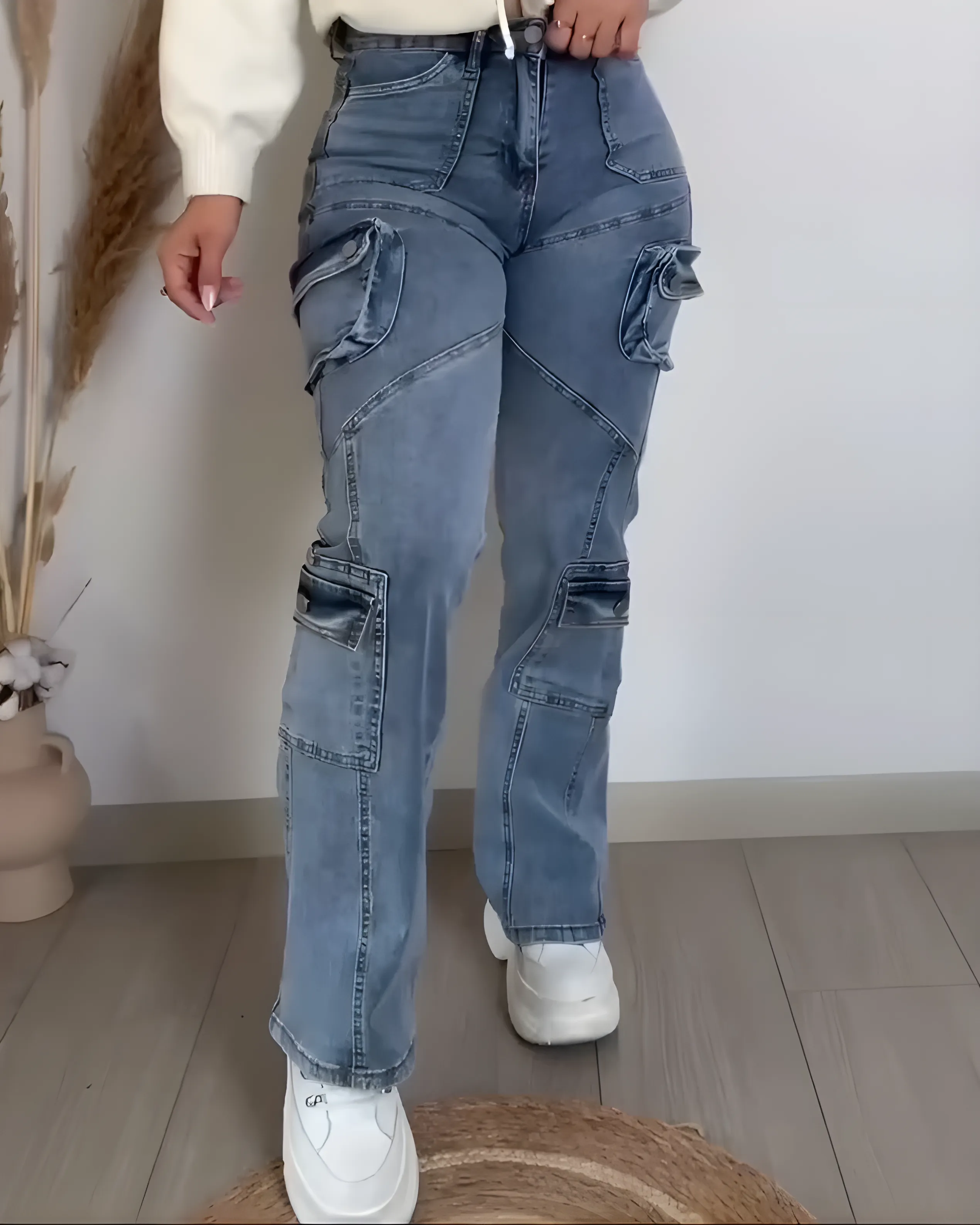 Women's Multi-Pocket Cargo Straight Jeans