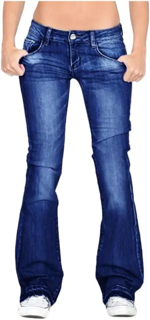 Women's Plus Size Slim Skinny Pocket Jeans Mid Rise Stretch Boot Cut Denim Pants Trousers