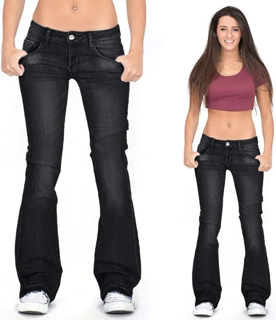 Women's Plus Size Slim Skinny Pocket Jeans Mid Rise Stretch Boot Cut Denim Pants Trousers