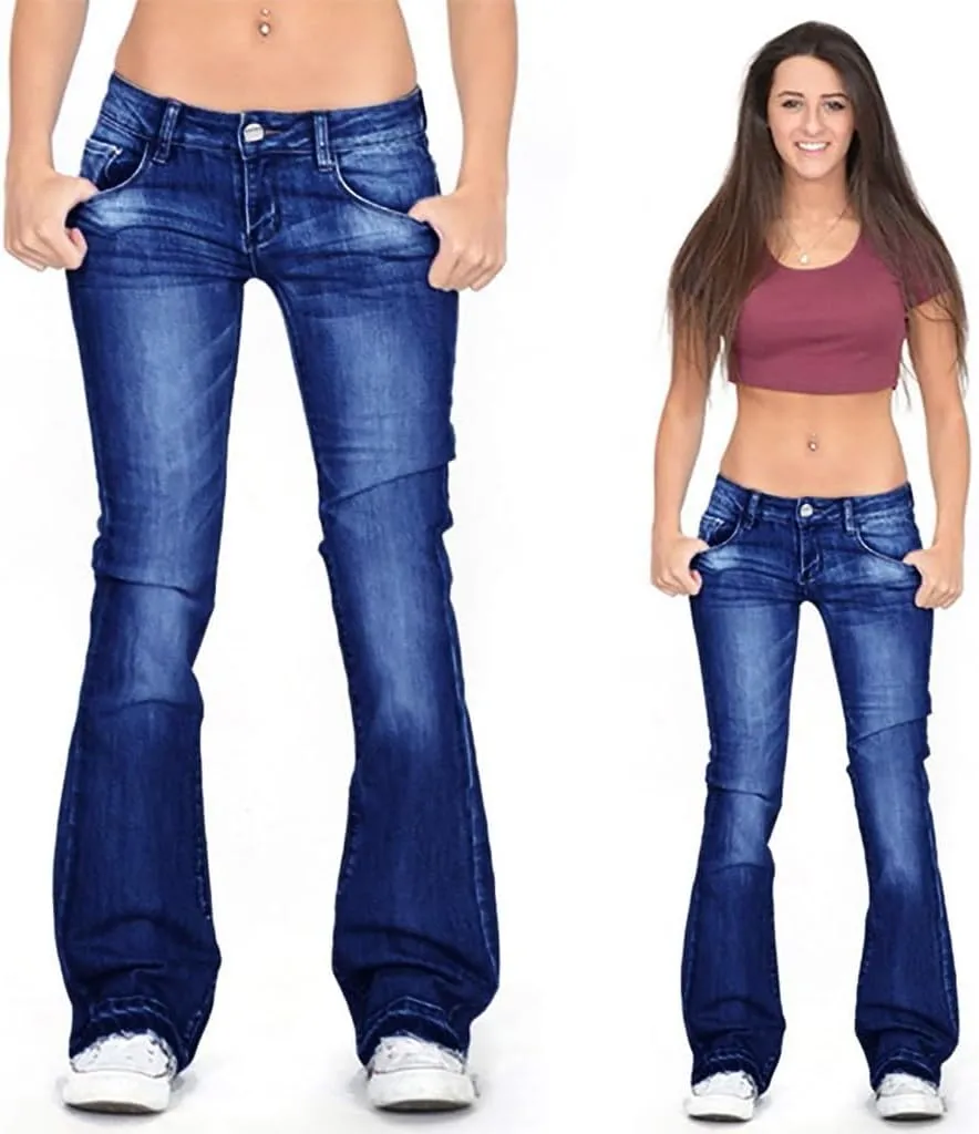 Women's Plus Size Slim Skinny Pocket Jeans Mid Rise Stretch Boot Cut Denim Pants Trousers
