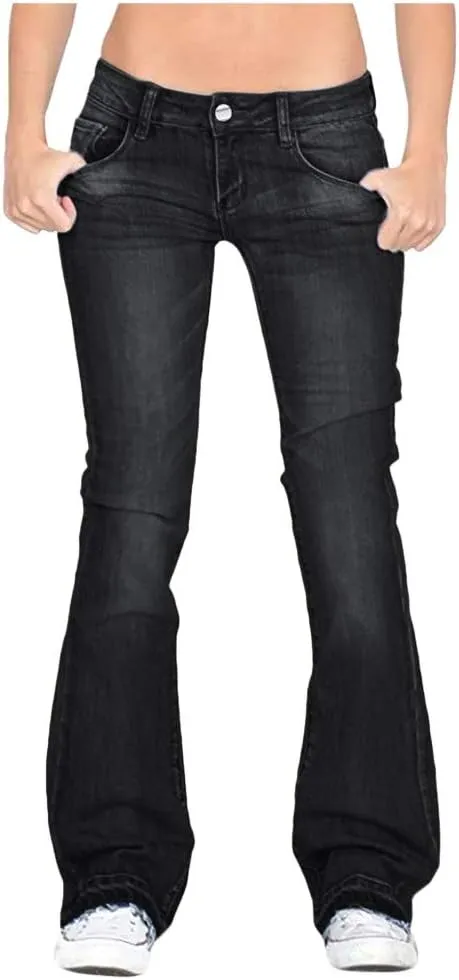 Women's Plus Size Slim Skinny Pocket Jeans Mid Rise Stretch Boot Cut Denim Pants Trousers