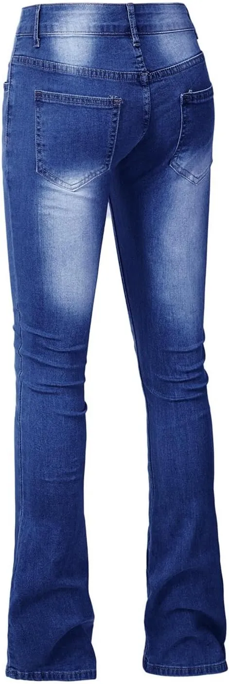 Women's Plus Size Slim Skinny Pocket Jeans Mid Rise Stretch Boot Cut Denim Pants Trousers