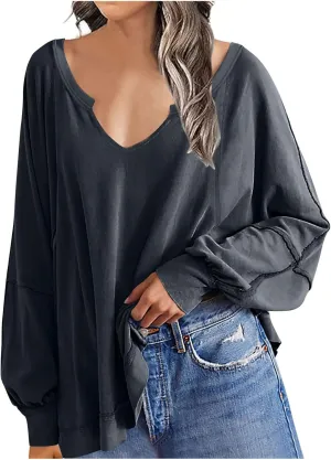 Womens Plus Size Tops Elegant Sexy Long Sleeve V Neck Causal Shirts Fashion Solid Asymmetrical Hem Blouse Spring Tops