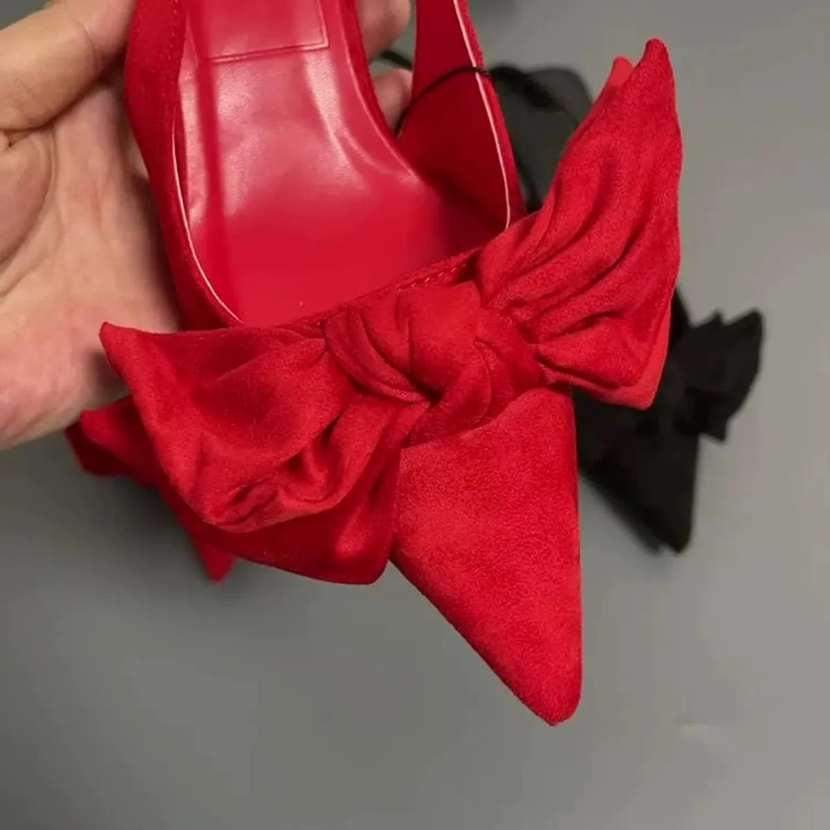 Women's Pointed Toe Stiletto Heel Sandals Velvet Material Back Strap with Bow Versatile for Office Evening or Casual Outings Shoes for Women