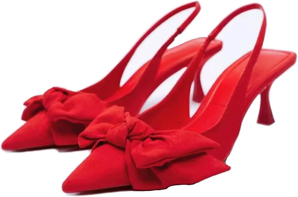 Women's Pointed Toe Stiletto Heel Sandals Velvet Material Back Strap with Bow Versatile for Office Evening or Casual Outings Shoes for Women