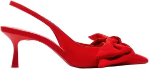 Women's Pointed Toe Stiletto Heel Sandals Velvet Material Back Strap with Bow Versatile for Office Evening or Casual Outings Shoes for Women