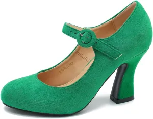 Women's Pumps Ankle Strap High Heels Close Toe Classic Comfortable Chunky Heel Mary Jane Shoes for Women Dressy Wedding Party