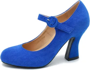 Women's Pumps Ankle Strap High Heels Close Toe Classic Comfortable Chunky Heel Mary Jane Shoes for Women Dressy Wedding Party