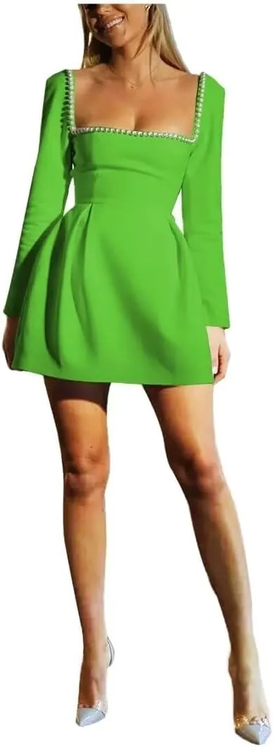 Women's Short Prom Dress Simple A Line Mini Evening Gowns with Beads Elegant Cocktail Dress