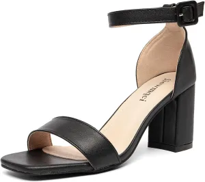 Women's Small Heel Sandals Gold Metallic Ankle Strap High Heel Sandals Square Open Toe Dress Party Shoes 3-Inch Heel