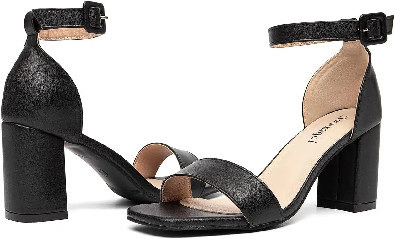 Women's Small Heel Sandals Gold Metallic Ankle Strap High Heel Sandals Square Open Toe Dress Party Shoes 3-Inch Heel