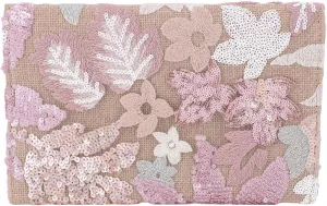 Women’s Straw Clutch Bag with Floral Embroidery and Sequins Elegant Evening Purse for Wedding Travel