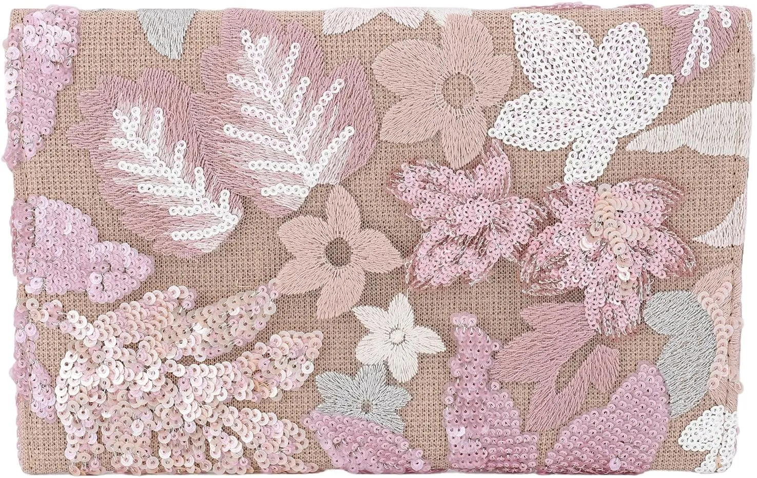 Women’s Straw Clutch Bag with Floral Embroidery and Sequins Elegant Evening Purse for Wedding Travel