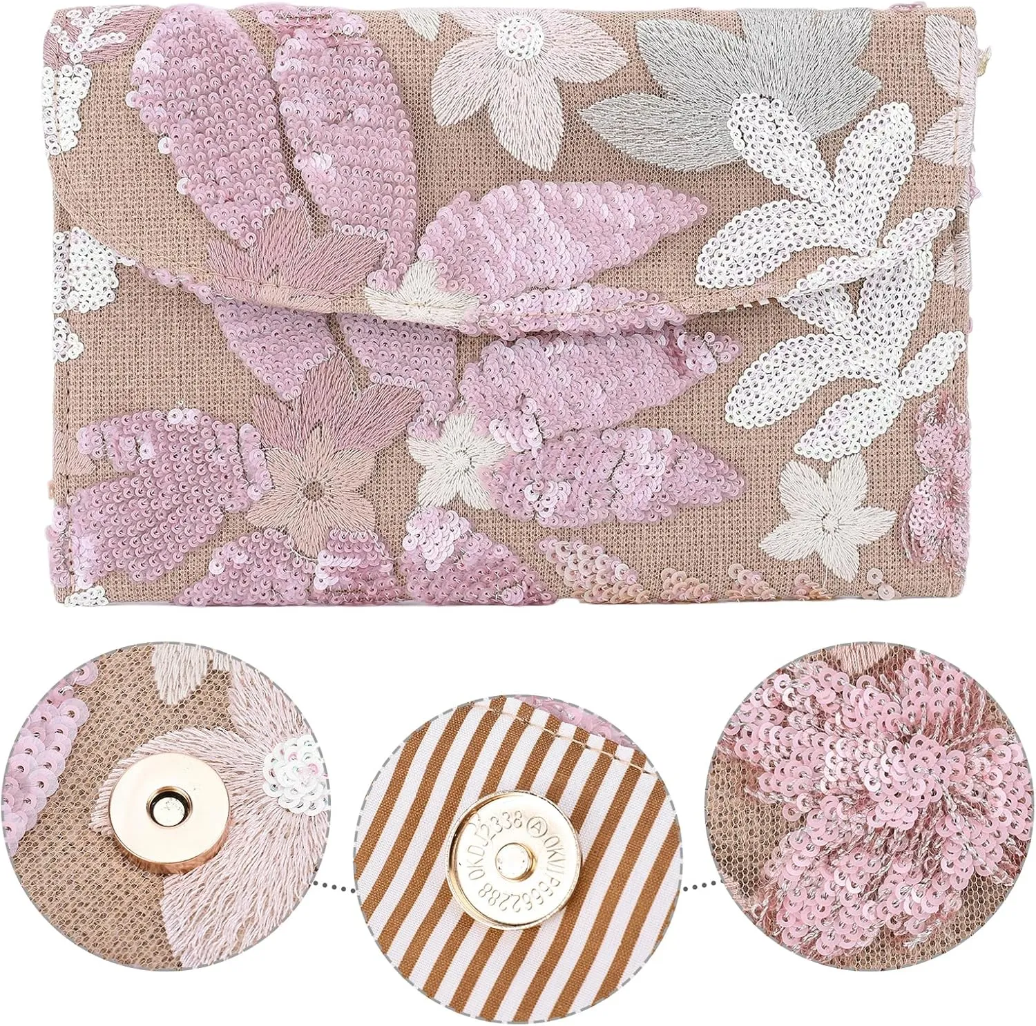 Women’s Straw Clutch Bag with Floral Embroidery and Sequins Elegant Evening Purse for Wedding Travel