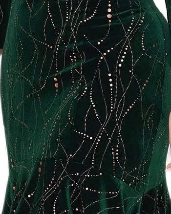 Women's Stylish Bodycon High-Low Velvet Party Dress | Dark Green