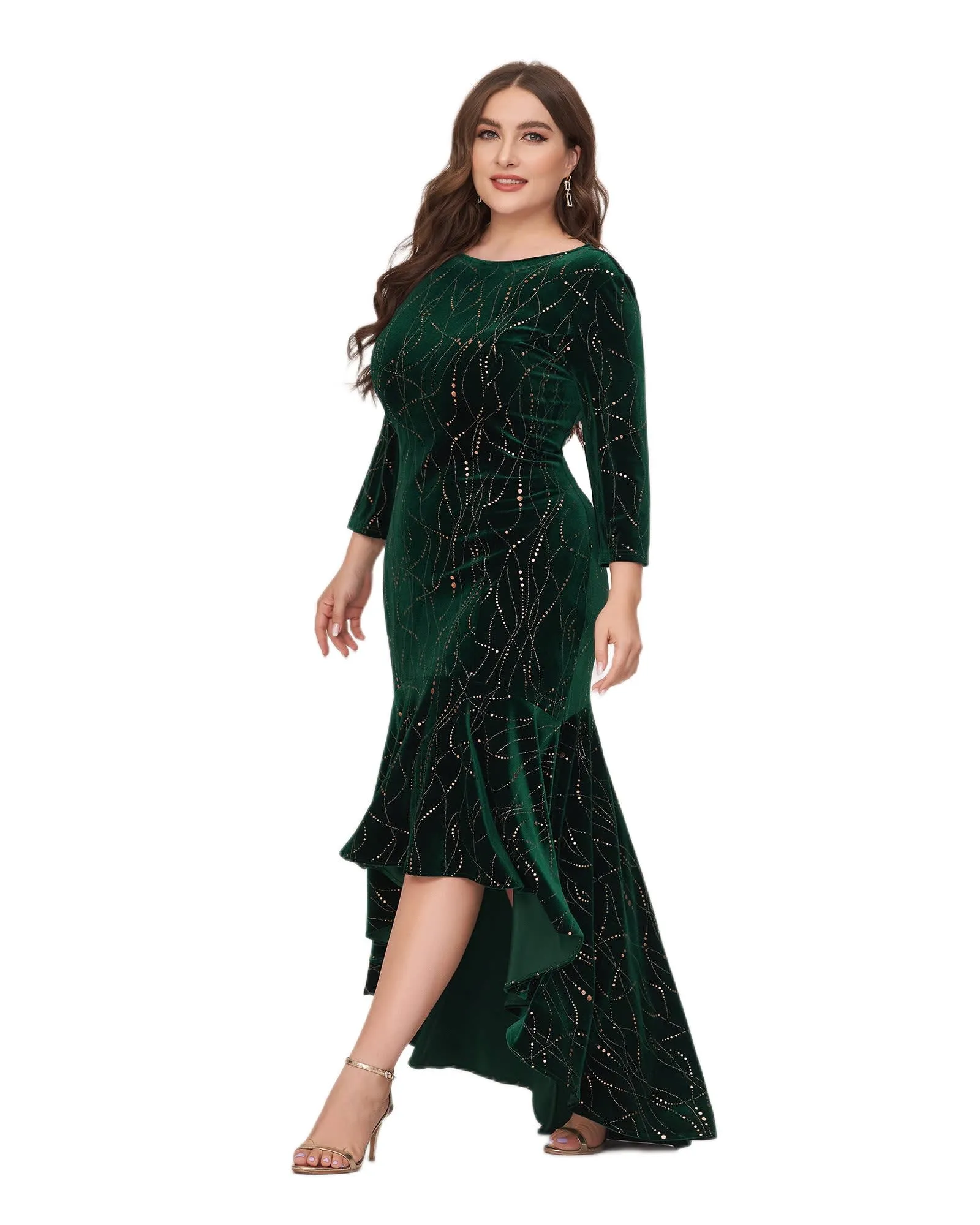 Women's Stylish Bodycon High-Low Velvet Party Dress | Dark Green