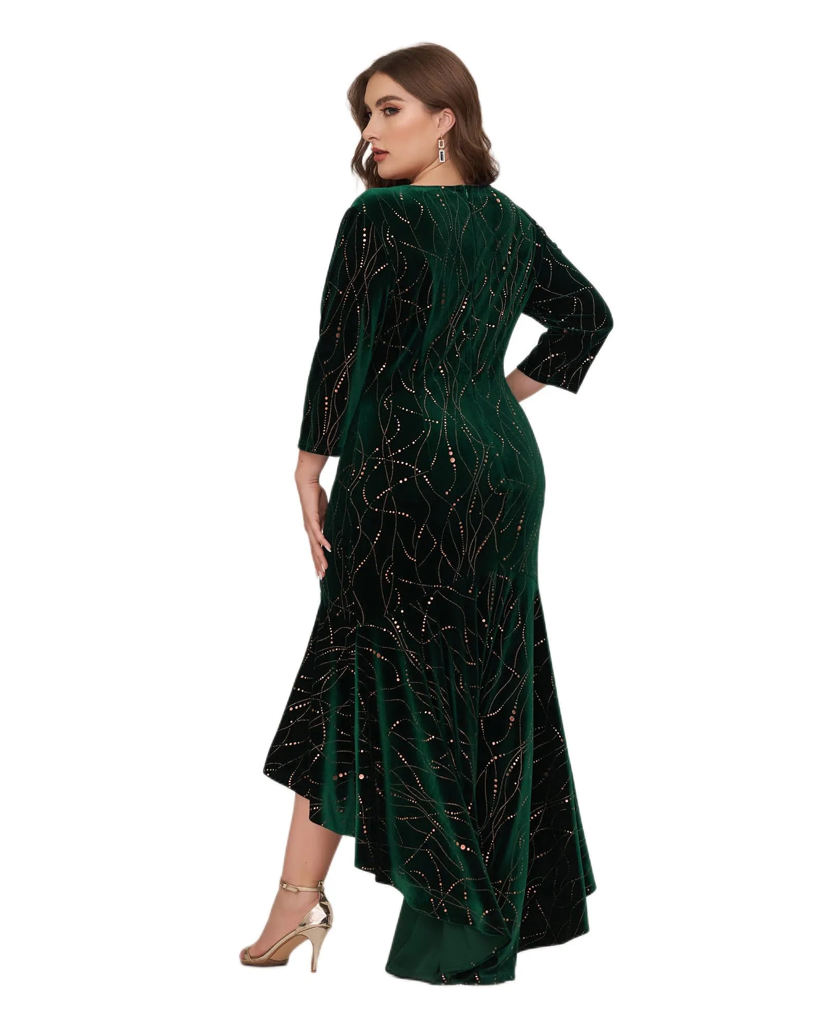 Women's Stylish Bodycon High-Low Velvet Party Dress | Dark Green