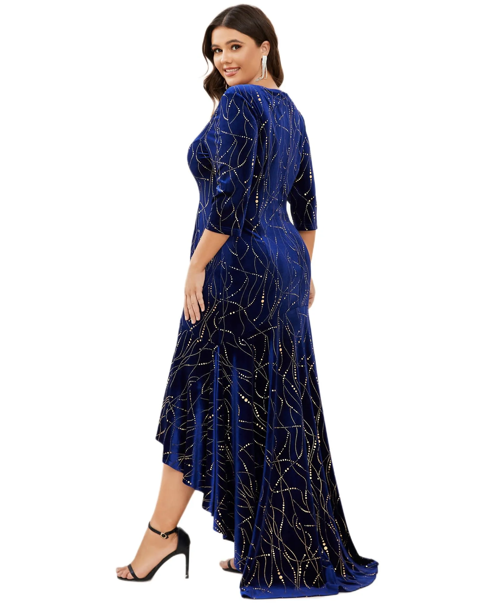Women's Stylish Bodycon High-Low Velvet Party Dress | Royal Blue