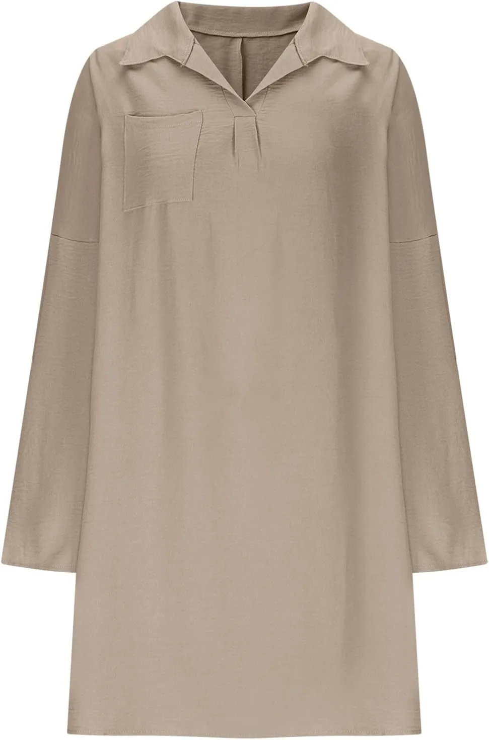 Women's Summer V Neck Shirt Dress Loose Casual Rolled Sleeve Lapel Collar A-Line Midi Shift Tunic Dresses Beach Cover Up