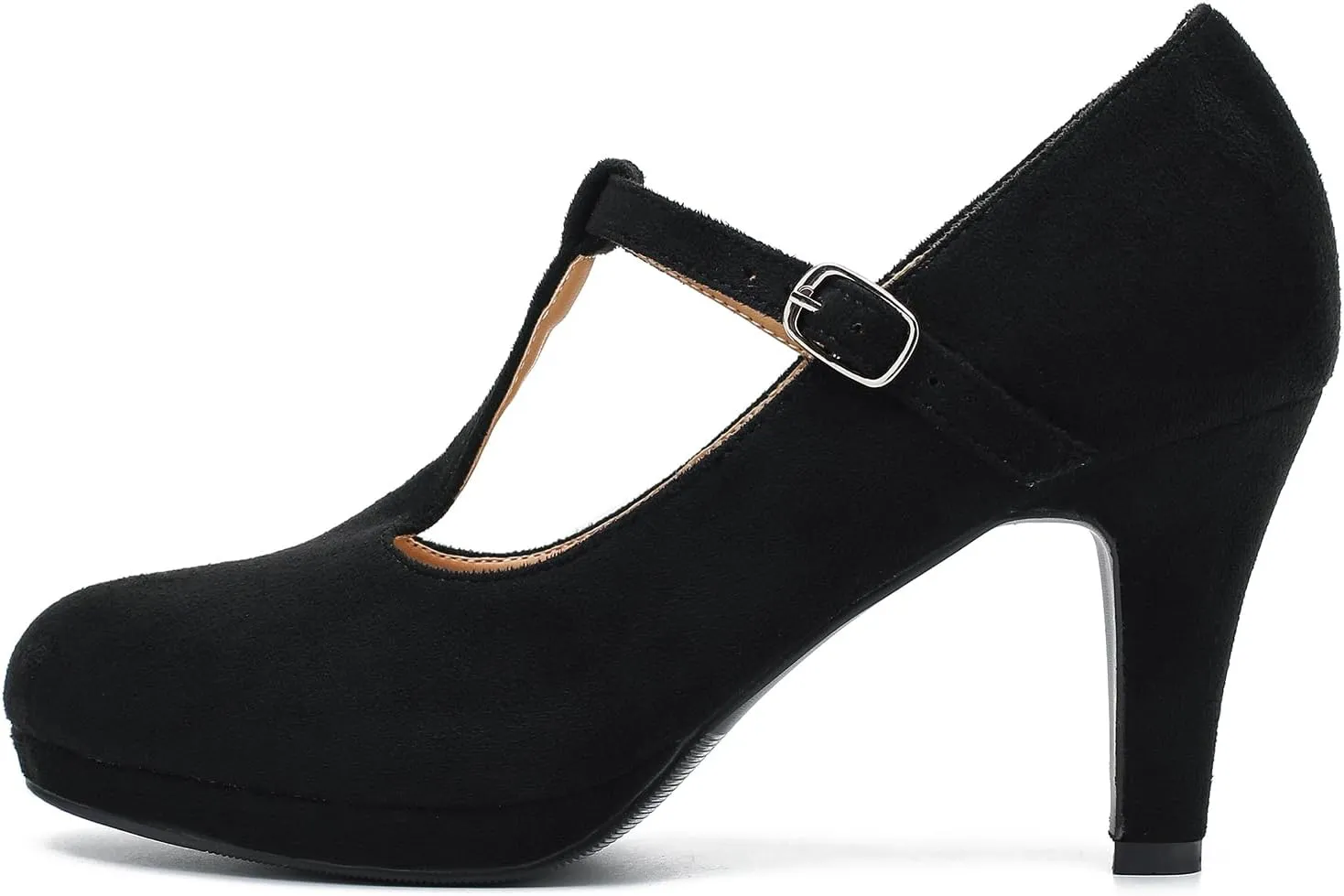 Womens T Strap High Heels Close Toe Classic Round Toe Shoes Comfortable Low Platform Ankle Strap Mary Jane Dress Pumps