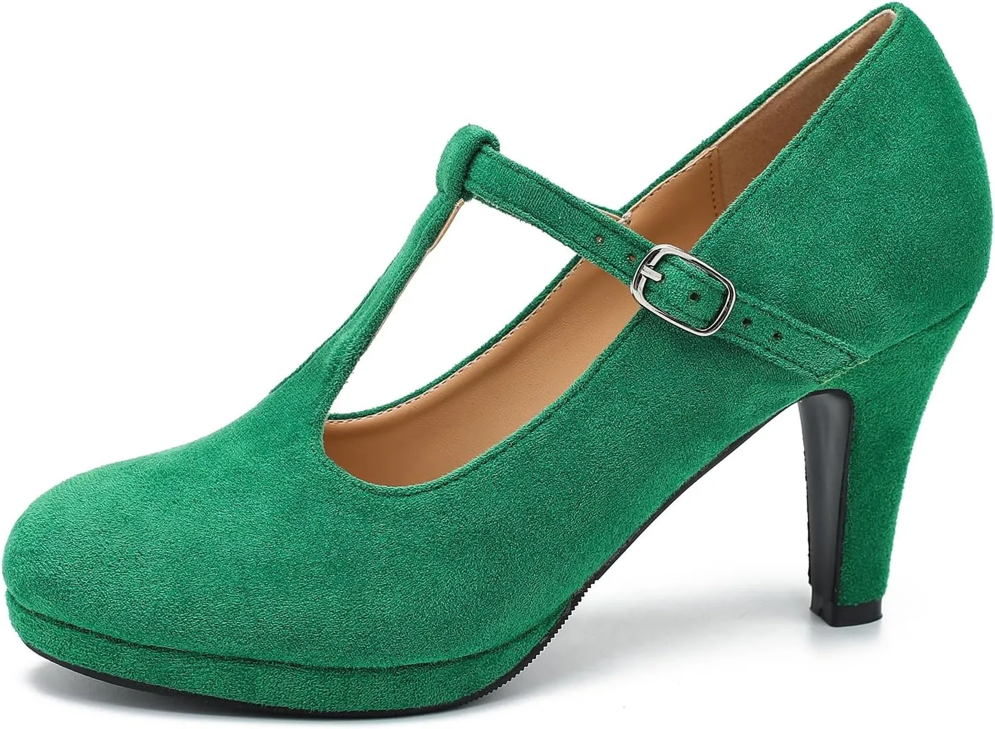 Womens T Strap High Heels Close Toe Classic Round Toe Shoes Comfortable Low Platform Ankle Strap Mary Jane Dress Pumps