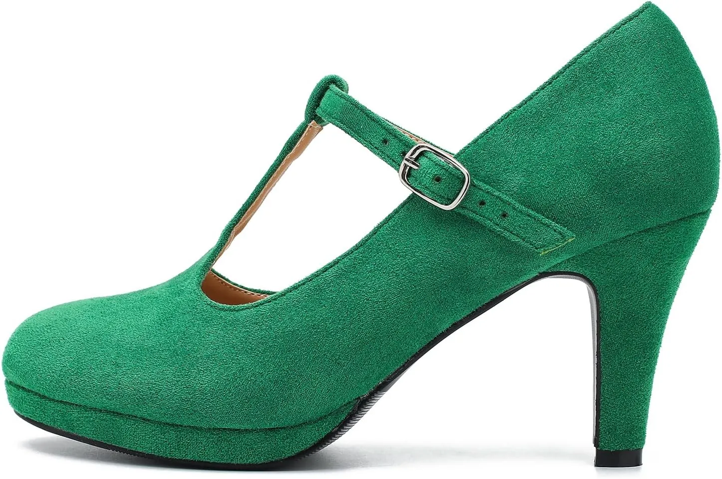 Womens T Strap High Heels Close Toe Classic Round Toe Shoes Comfortable Low Platform Ankle Strap Mary Jane Dress Pumps