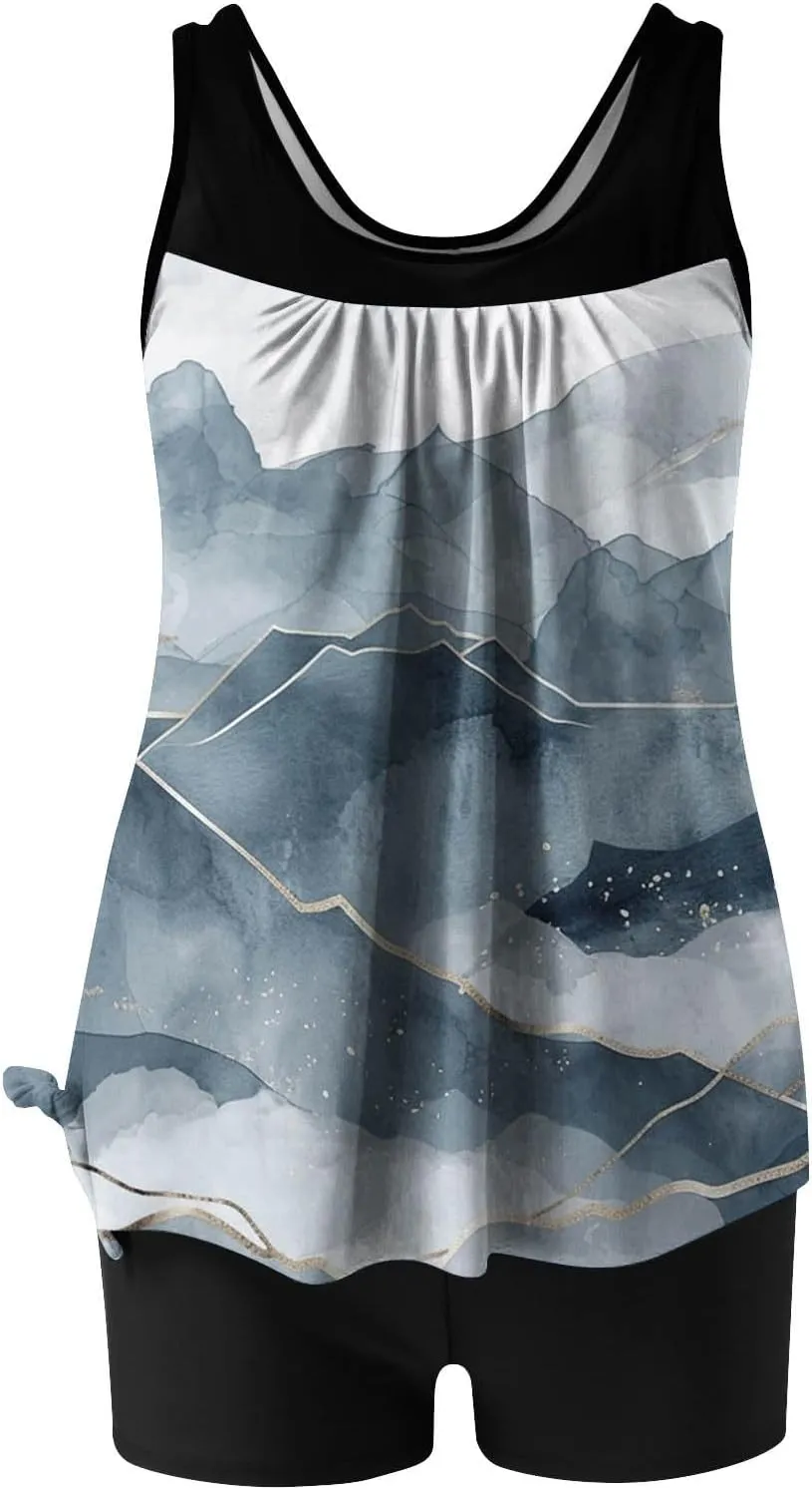 Womens Tankini Swimsuits 2025 Sports Tummy Control Printed Bathing Suits Two Piece Swimwear Tank Top with Shorts 2025