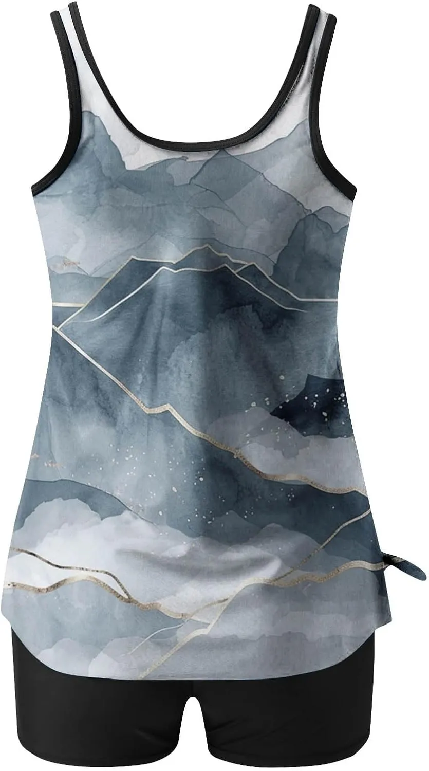Womens Tankini Swimsuits 2025 Sports Tummy Control Printed Bathing Suits Two Piece Swimwear Tank Top with Shorts 2025