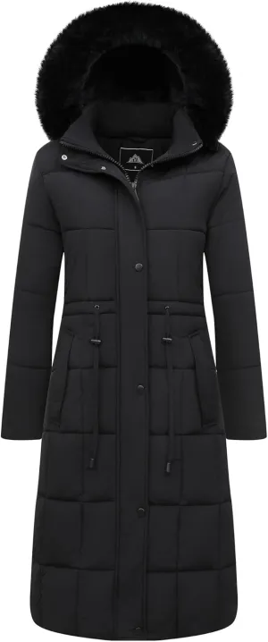Women's Waterproof Long Winter Coat Thickened Down Alternative Jacket Warm Puffer Jacket Hooded Parka