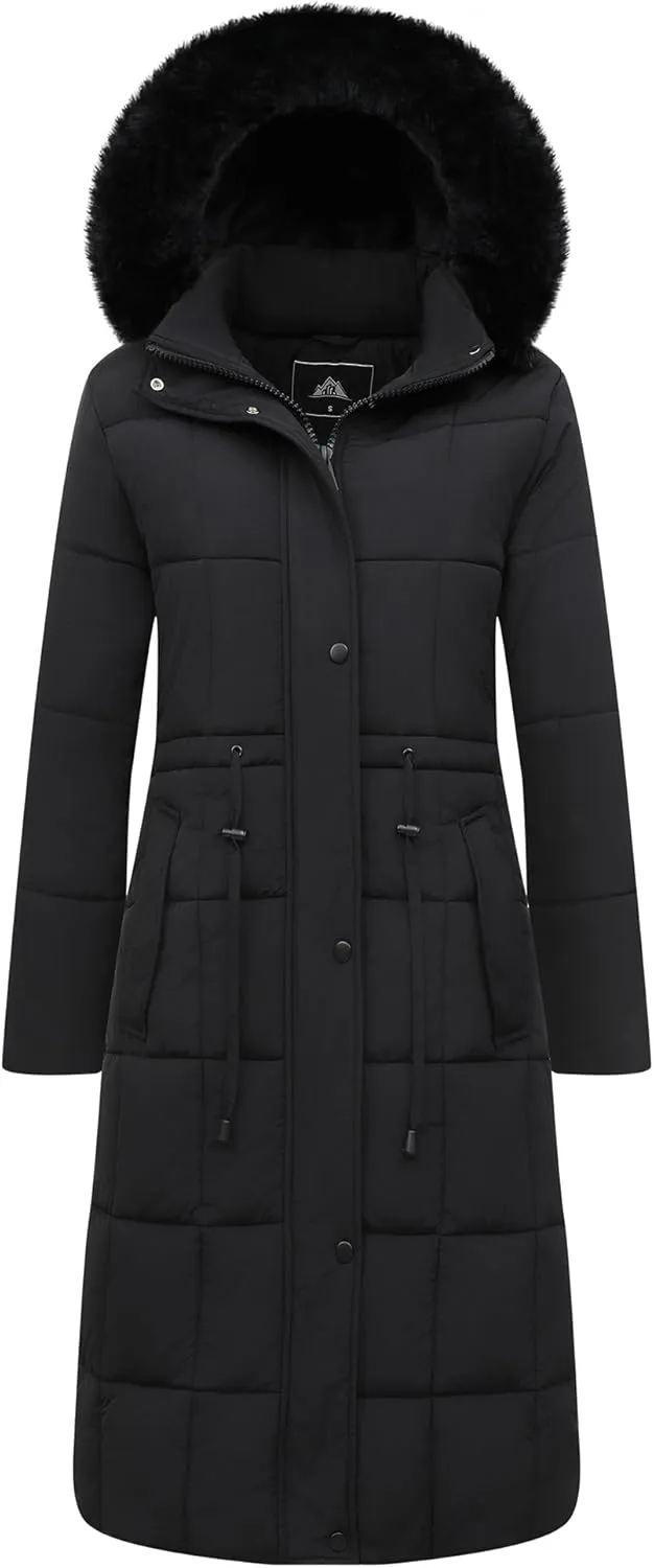 Women's Waterproof Long Winter Coat Thickened Down Alternative Jacket Warm Puffer Jacket Hooded Parka