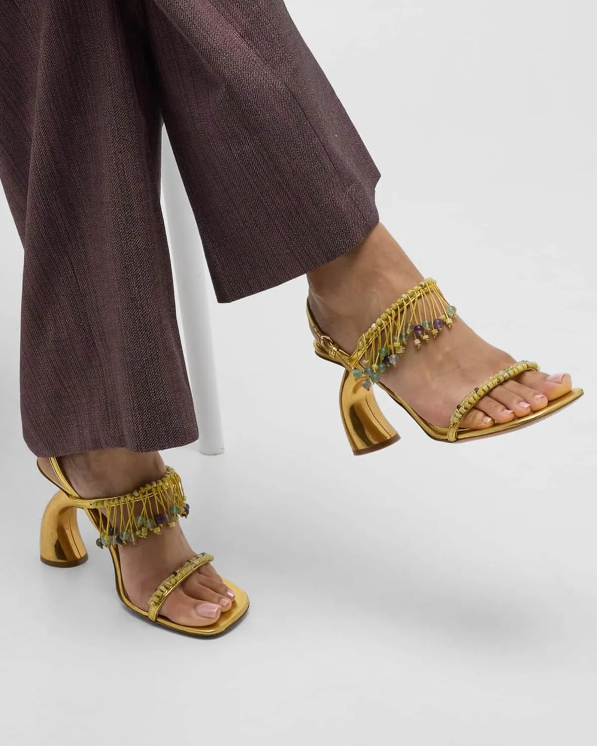 Women's（Gold Metallic/Black Velvet） High-Heeled Sandals Square Open Toe Chunky Heel Slingback Heels Crystal Tassels Ankle Strap Buckle Fashion Shoes