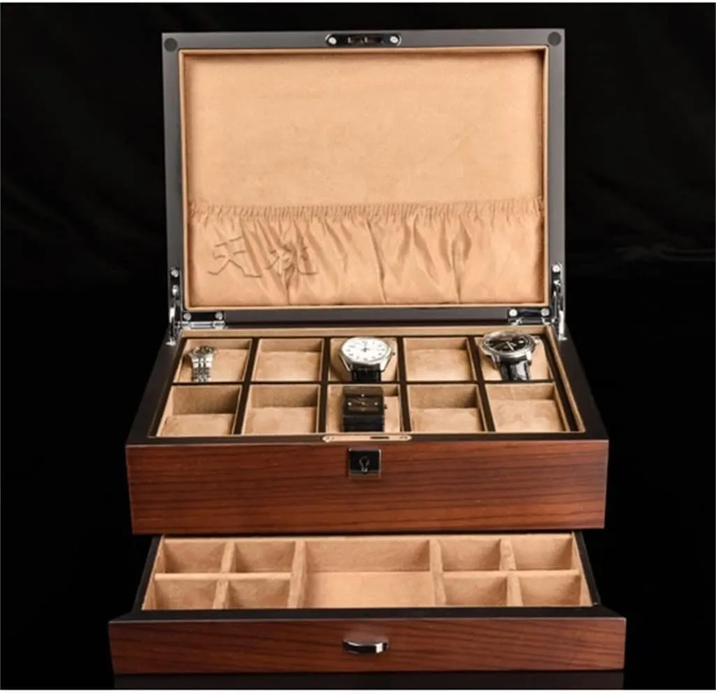 Wooden Watch Storage Boxes Case Jewelry Integrated Watch with Lock Solid Mechanical Watch Organizer Jewelry Display Holder Case