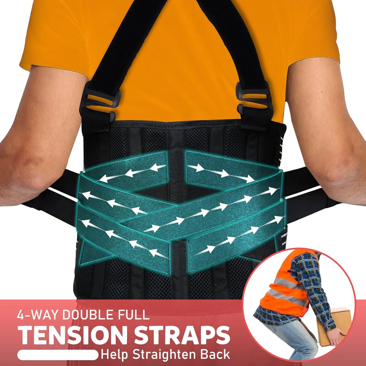 Work Back Support Belt with 2 Removable Suspender Straps, Back Posture Protector for Heavy Lifting Safety Protector, back brace for Men Women in Moving, Construction, and Warehouse Jobs M