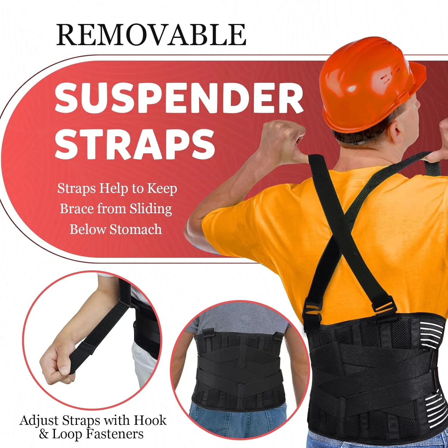 Work Back Support Belt with 2 Removable Suspender Straps, Back Posture Protector for Heavy Lifting Safety Protector, back brace for Men Women in Moving, Construction, and Warehouse Jobs M