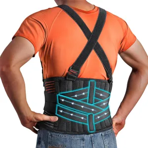 Work Back Support Belt with 2 Removable Suspender Straps, Back Posture Protector for Heavy Lifting Safety Protector, back brace for Men Women in Moving, Construction, and Warehouse Jobs M