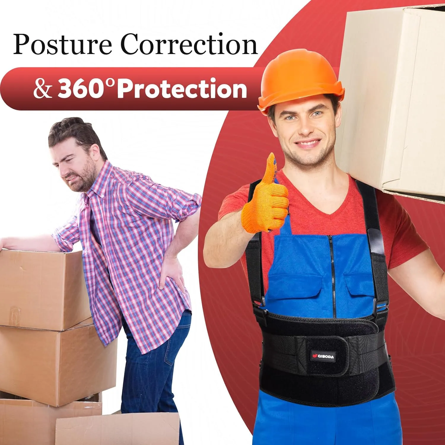 Work Back Support Belt with 2 Removable Suspender Straps, Back Posture Protector for Heavy Lifting Safety Protector, back brace for Men Women in Moving, Construction, and Warehouse Jobs M