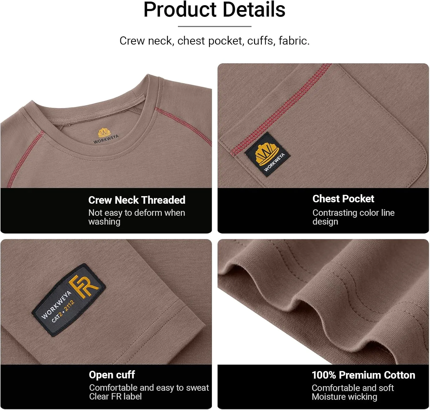 WORKWEYA FR Shirts Flame Resistant Shirt 6.5oz Men's NFPA 2112/CAT2 Long Sleeve Shirt