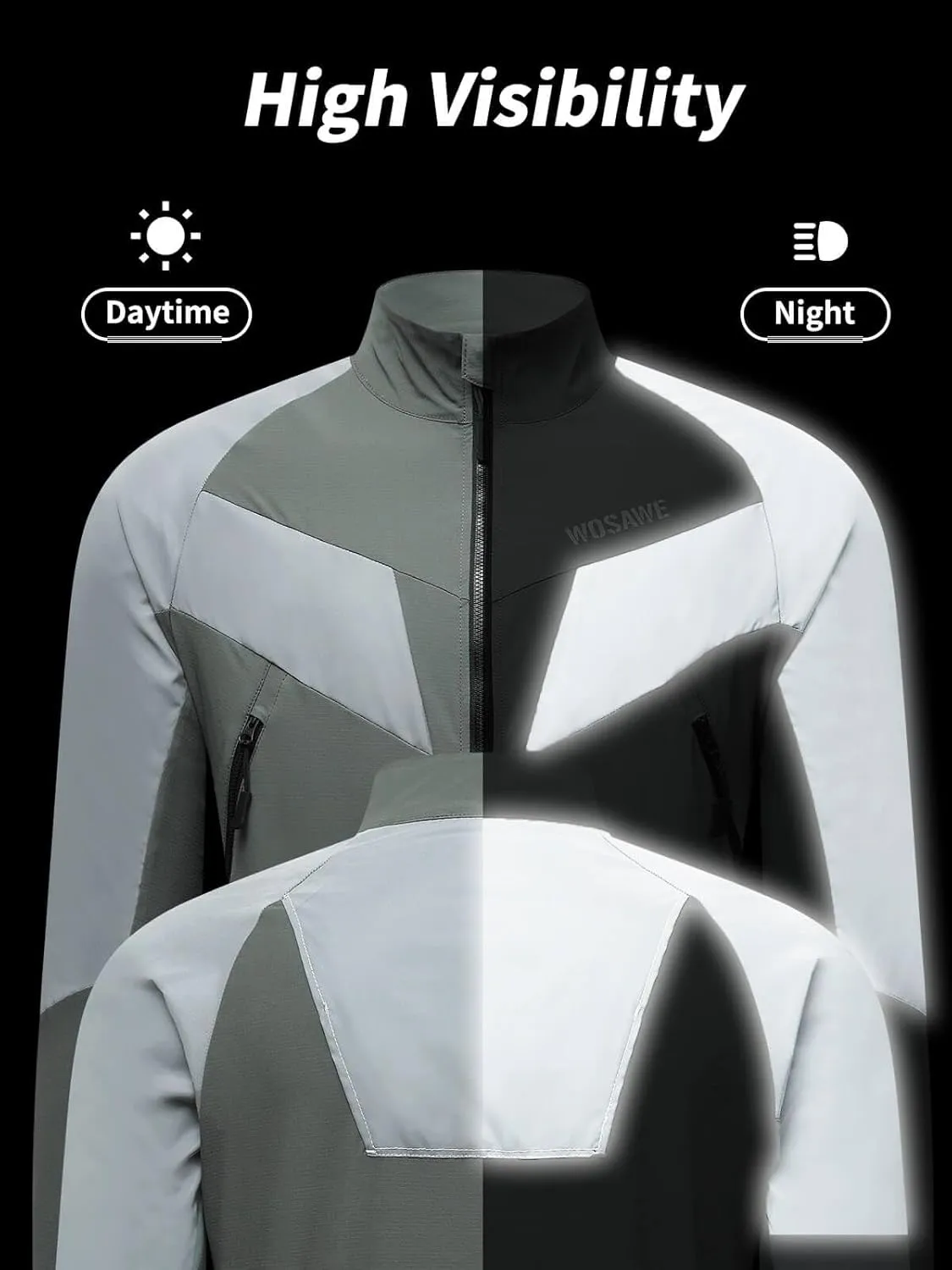 WOSAWE Men Reflective Jacket Night Glowing Bomber Jacket MTB Cycling Windbreaker Travel Sport Coat
