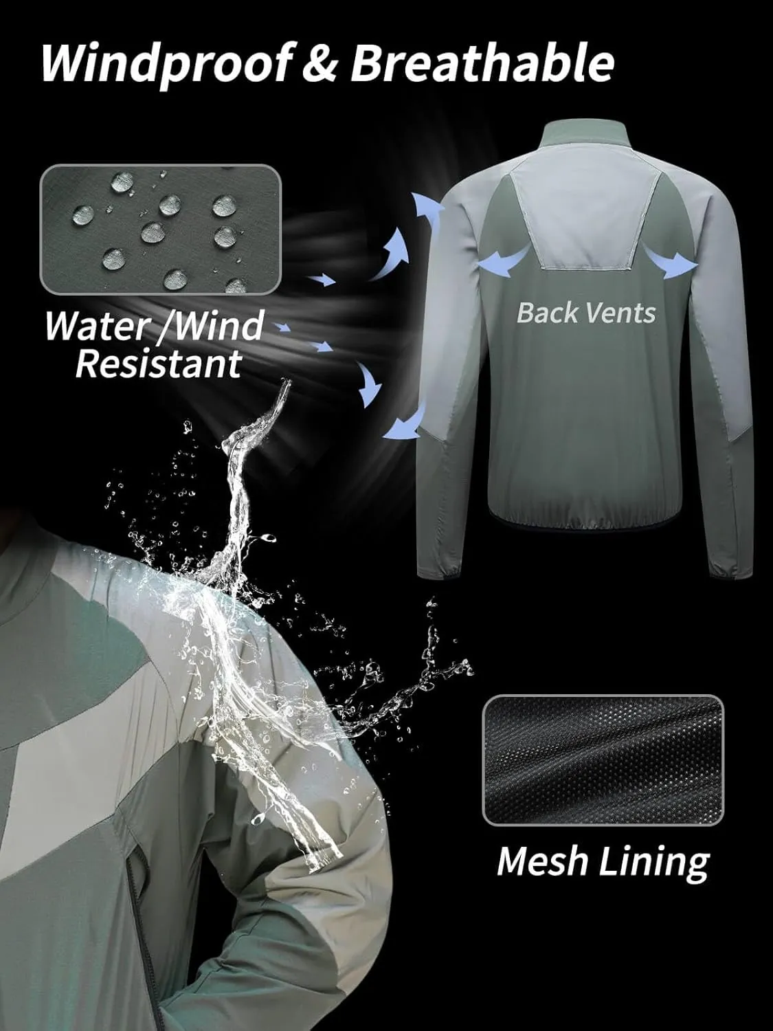 WOSAWE Men Reflective Jacket Night Glowing Bomber Jacket MTB Cycling Windbreaker Travel Sport Coat