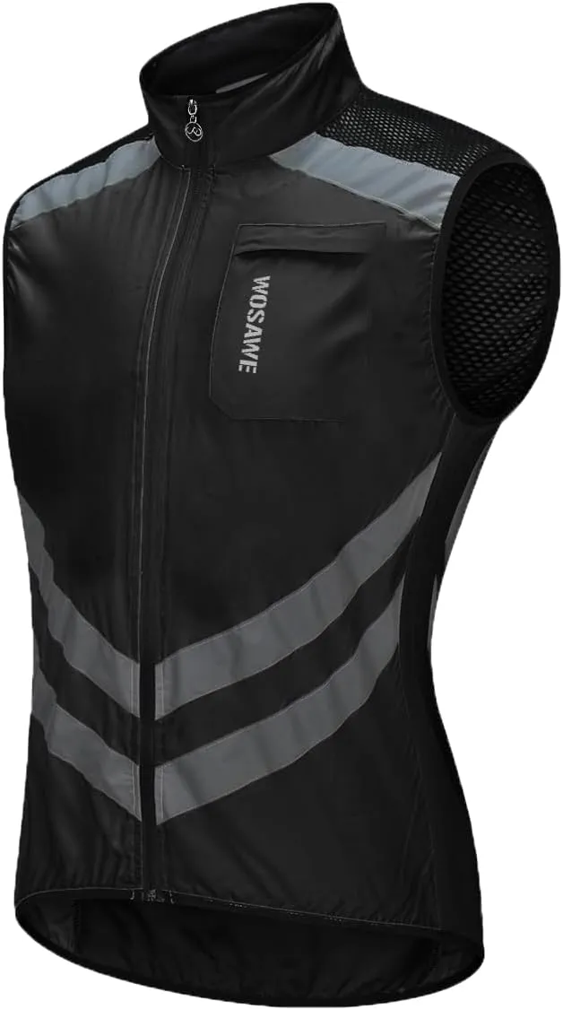 WOSAWE Men's High Visibility Cycling Wind Jacket Water Resistance Reflective Windbreaker