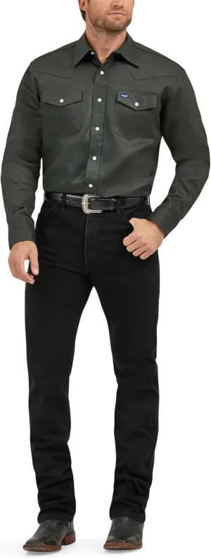 Wrangler Men's Cowboy Cut Western Long Sleeve Snap Work Shirt Firm Finish