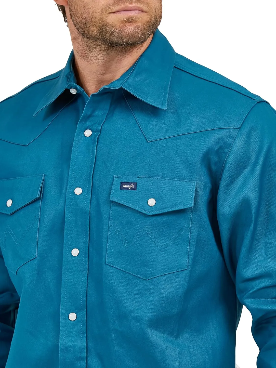 Wrangler Men's Cowboy Cut Western Long Sleeve Snap Work Shirt Firm Finish