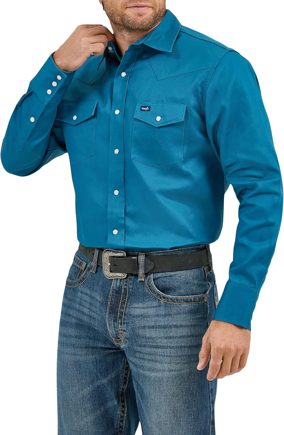 Wrangler Men's Cowboy Cut Western Long Sleeve Snap Work Shirt Firm Finish
