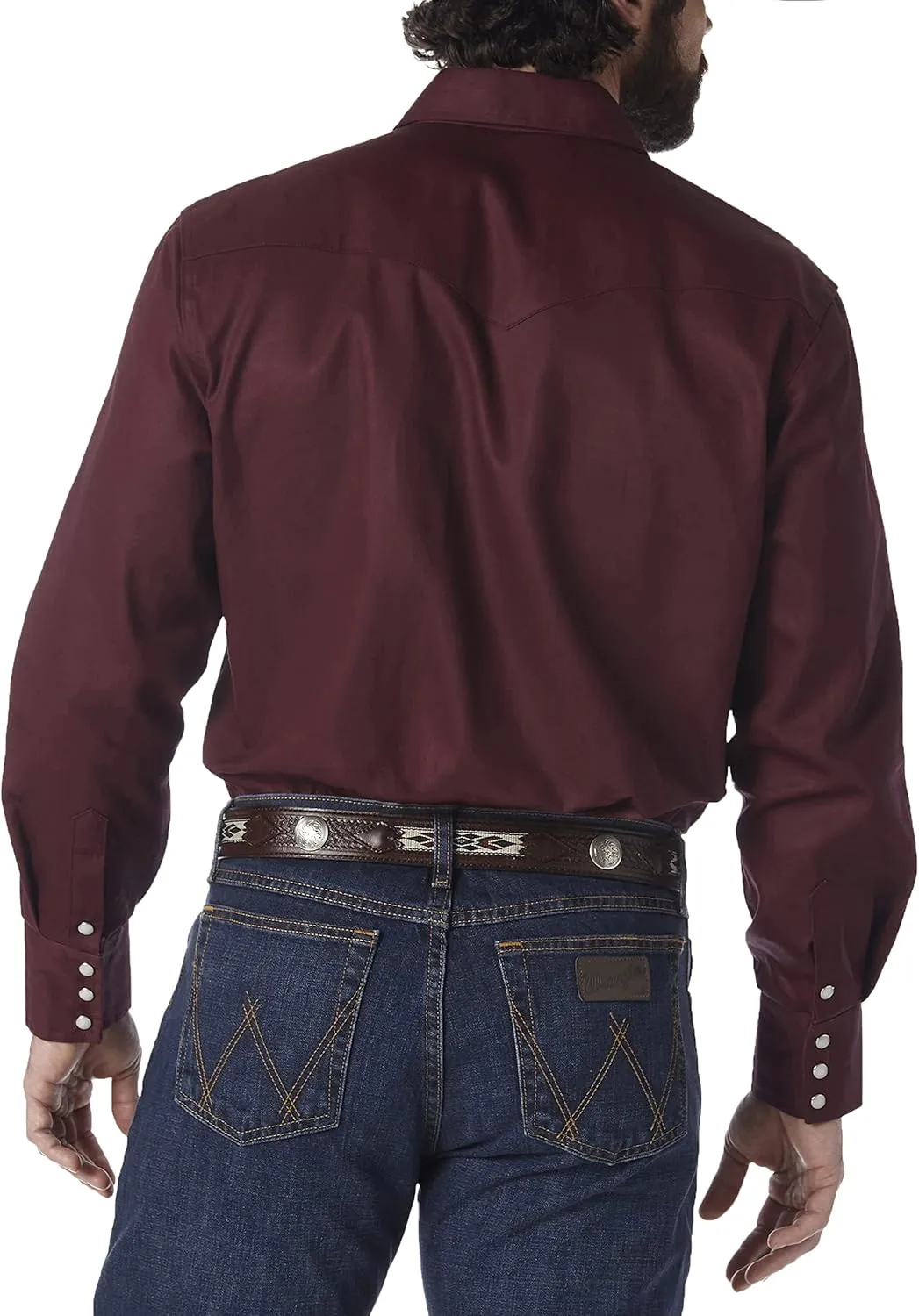 Wrangler Men's Cowboy Cut Western Long Sleeve Snap Work Shirt Firm Finish