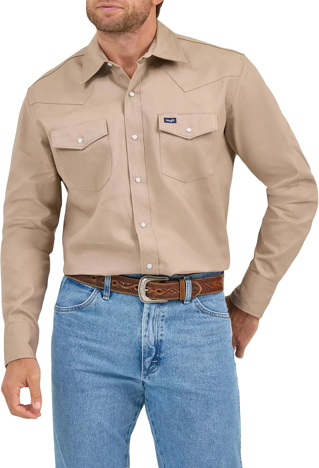 Wrangler Men's Cowboy Cut Western Long Sleeve Snap Work Shirt Firm Finish