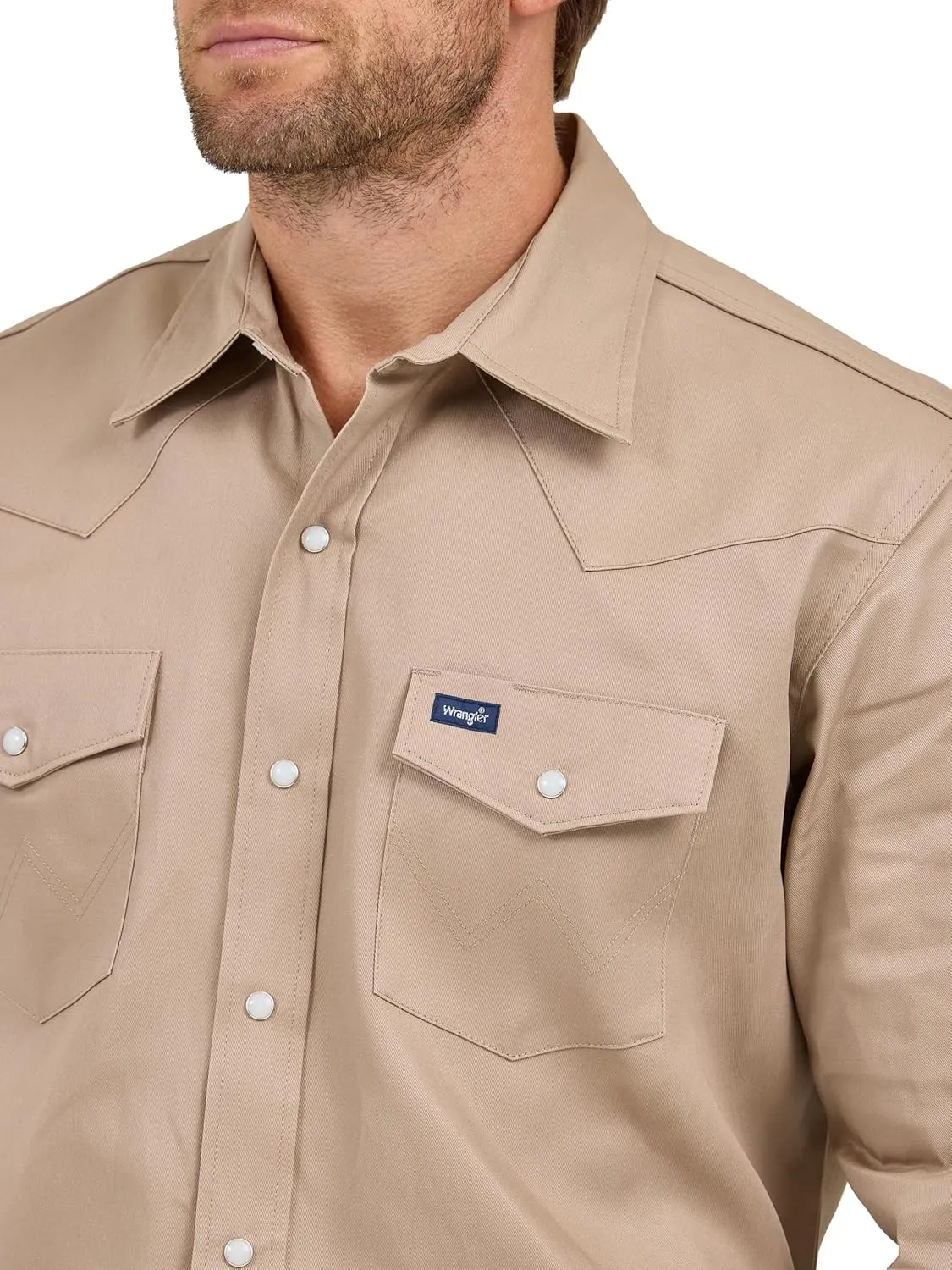 Wrangler Men's Cowboy Cut Western Long Sleeve Snap Work Shirt Firm Finish
