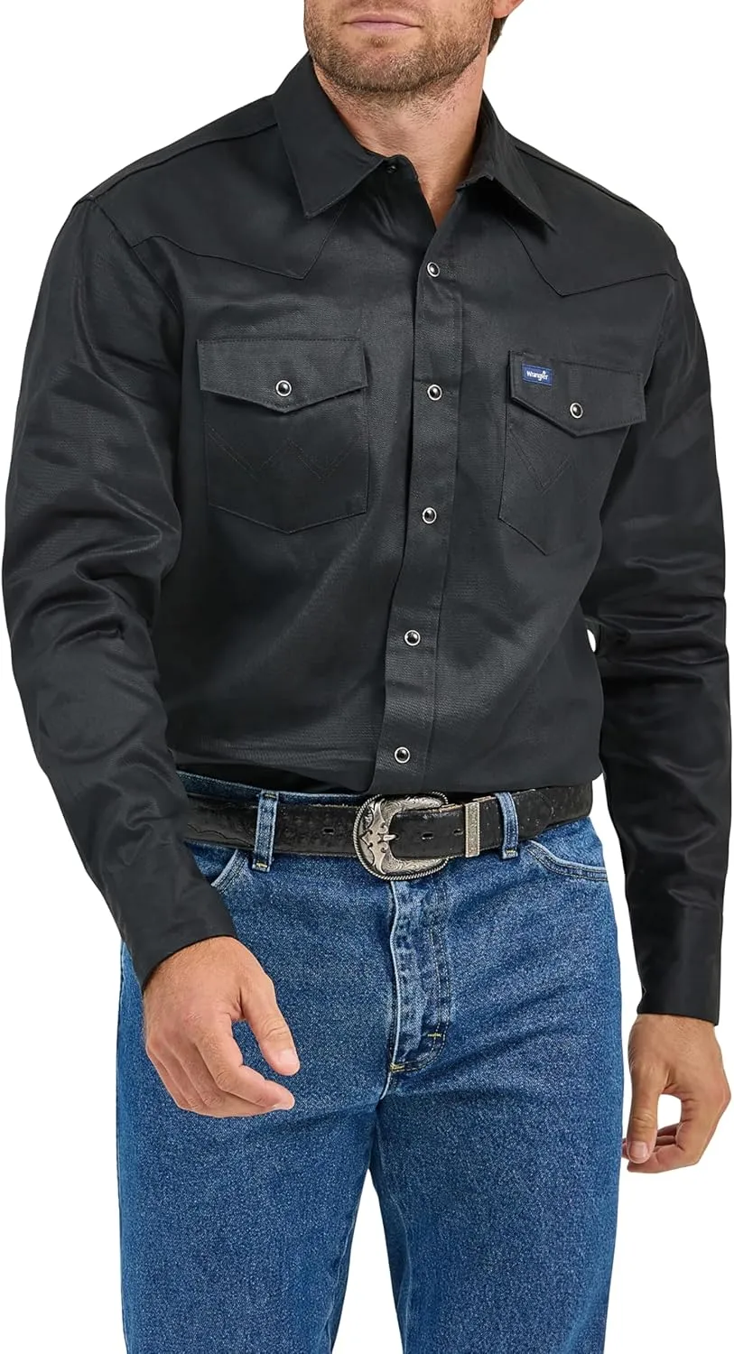 Wrangler Men's Cowboy Cut Western Long Sleeve Snap Work Shirt Firm Finish