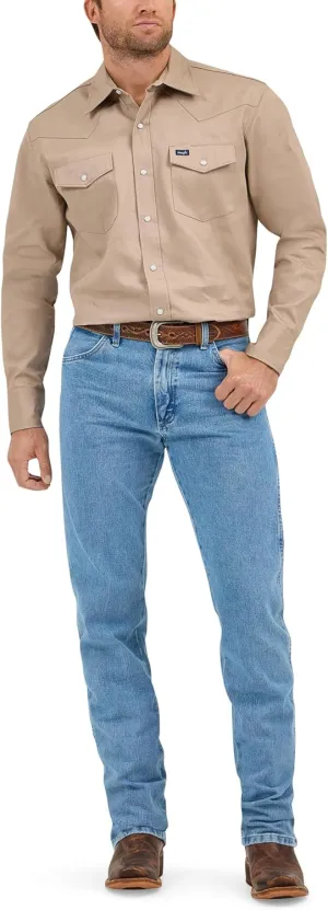 Wrangler Men's Cowboy Cut Western Long Sleeve Snap Work Shirt Firm Finish
