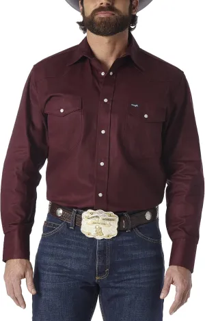 Wrangler Men's Cowboy Cut Western Long Sleeve Snap Work Shirt Firm Finish