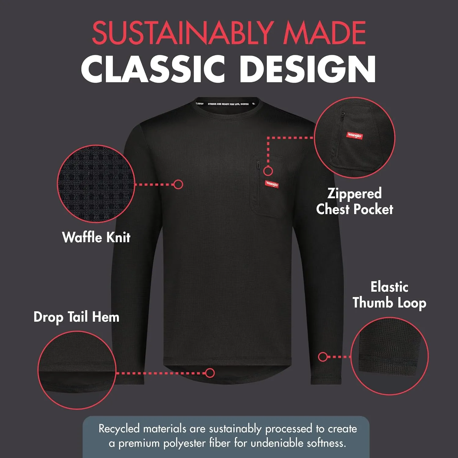 Wrangler - Mens Long Sleeve Thermal Shirt (Black) - Cold Weather Base Layer Shirts - Thermal Underwear for Men